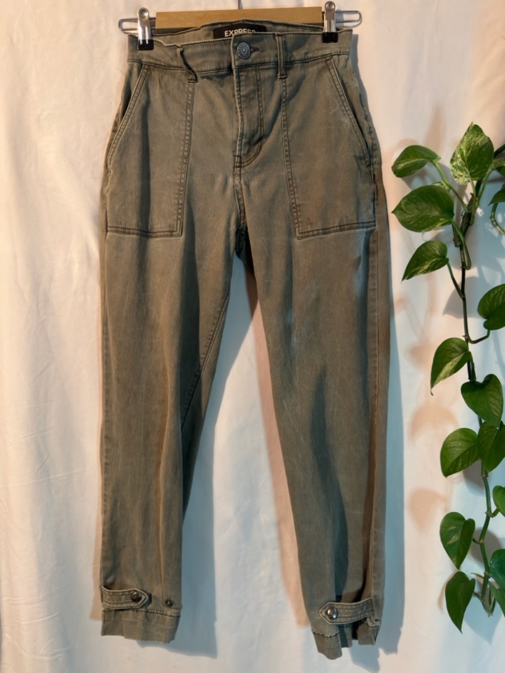 Express Olive Straight-Leg Utility Pants